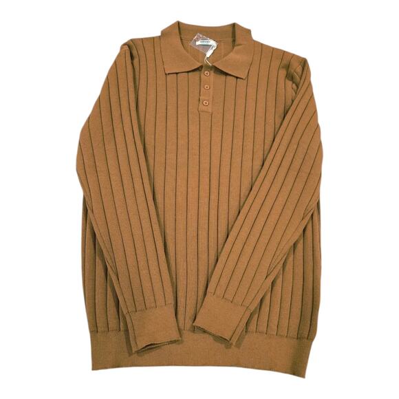 NWT Coofandy Men's LS Polo Sweater Brown 2XL - Picture 1 of 4